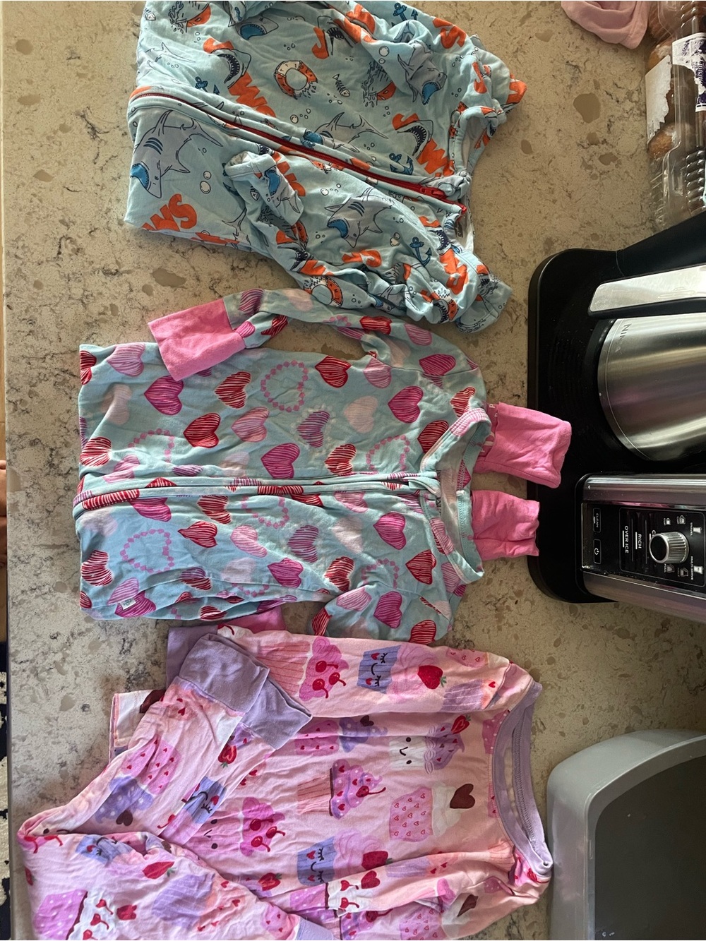 Kids Heart & Pastel Printed Pajama Set - Pink, Light Blue, Purple